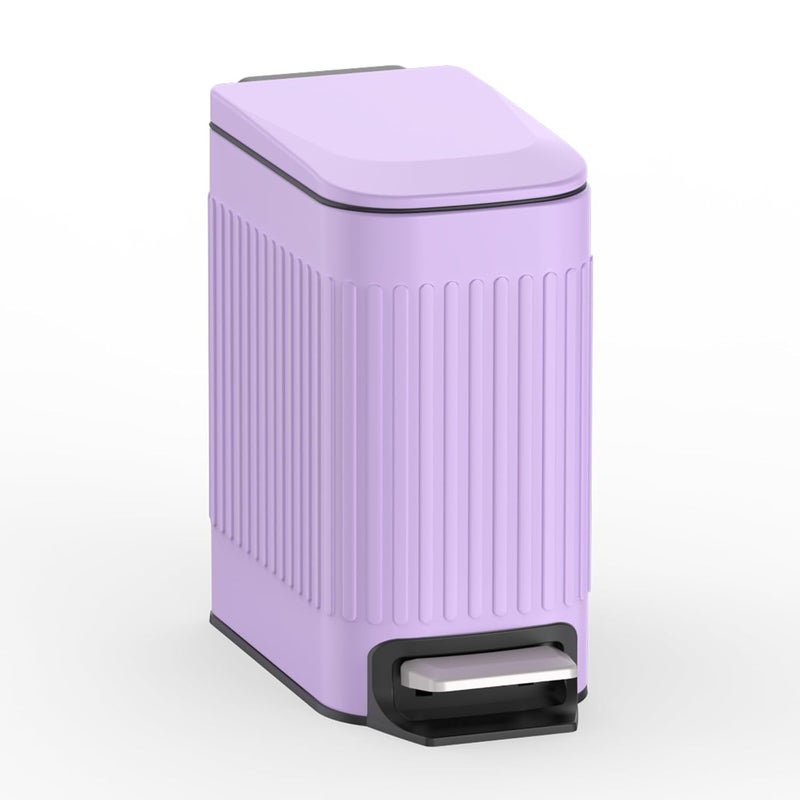 TrashAid Slim Bathroom Trash Can with Lid Soft Close, 6 Liter/1.6 Gallon Stainless Steel Small Garbage Can with Removable Inner Bucket, Step Pedal, Slim Wastebasket for Toilet, Office, Bedroom, Purple - Image 1